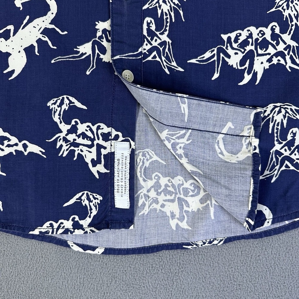 DEUS Ex Machina Shirt Small Blue Hawaiian Scorpion Beach Surfer Resort Viscose - Picture 4 of 10